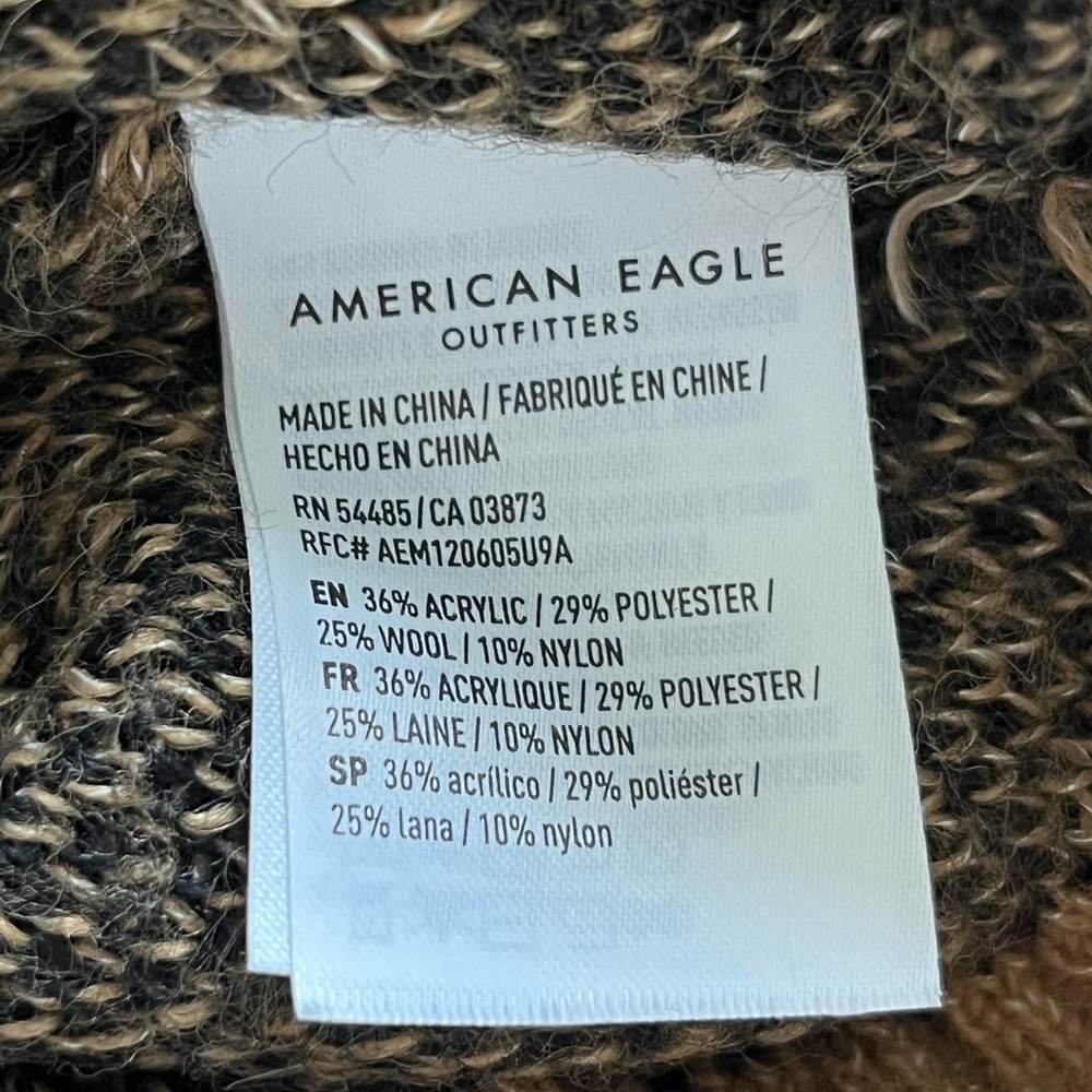 American Eagle Sweater Cropped Tan Black Tiger Animal Print Soft Wool Blend Sz M - Picture 6 of 6